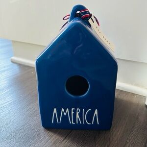 Rae Dunn “America” Blue Birdhouse With Ribbon - 4th Of July - New In Box